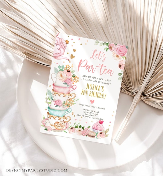 Editable Tea Party Birthday Invitation Girl Par-tea Invite