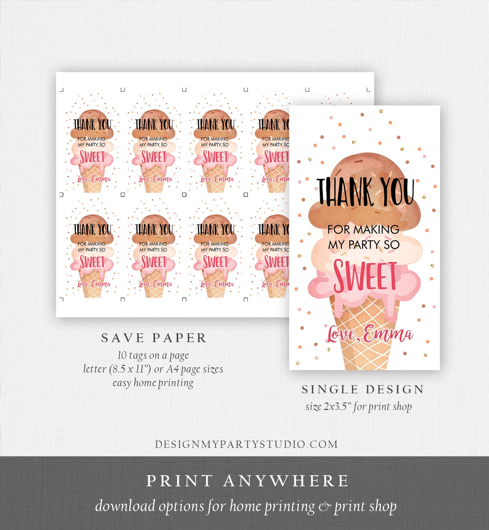 Editable Ice Cream Favor Thank You Tags Ice Cream Birthday - Etsy