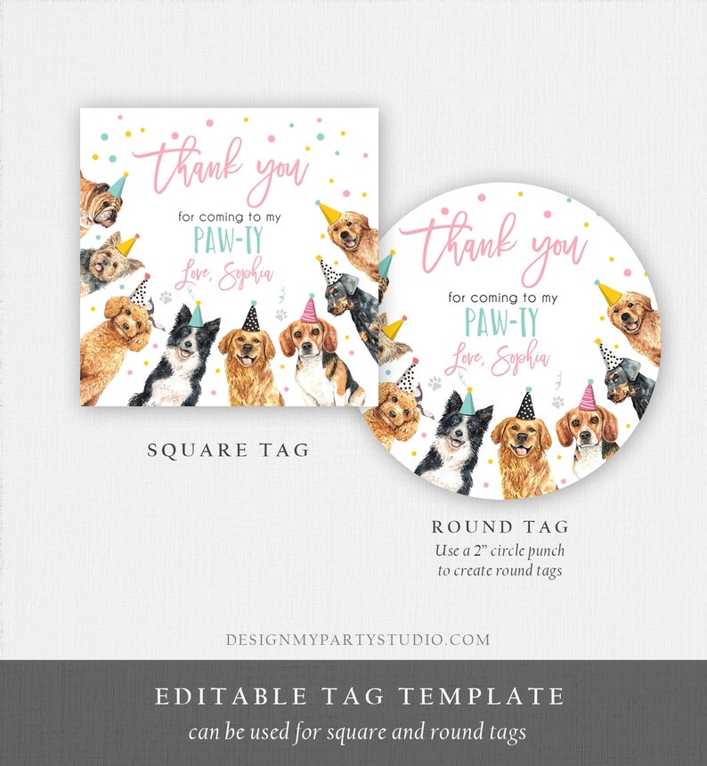 Editable Puppy Favor Tags Puppy Dog Birthday Thank You Tag Etsy