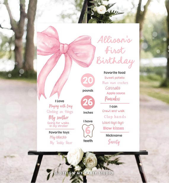 Editable Pink Bow Birthday Milestone Sign Girls Just Wanna Be One Girl 1st Birthday Pink Coquette Bow Preppy Digital Template Printable 0527