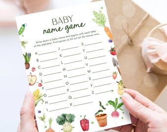 Editable Baby Name Game Baby Shower Game Card Name Race Little Sprout Farmers Market Locally Grown Digital Download Template Printable 0544