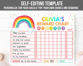 Reward Chart Girls Printable Chore Chart Rainbow Cloud Purple Routine ...