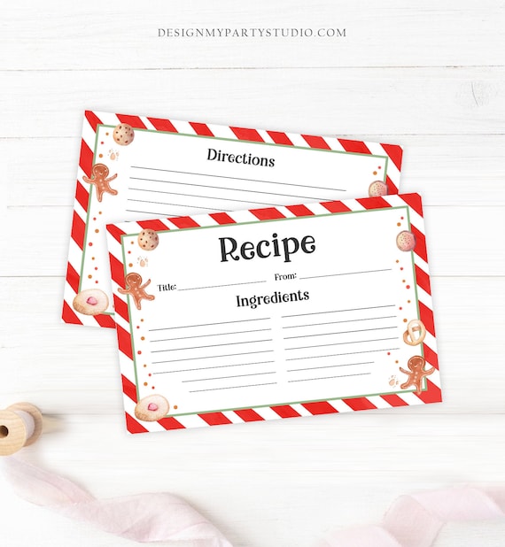 Editable Cookie Recipe Cards Cookie Exchange Christmas Holiday Party ...