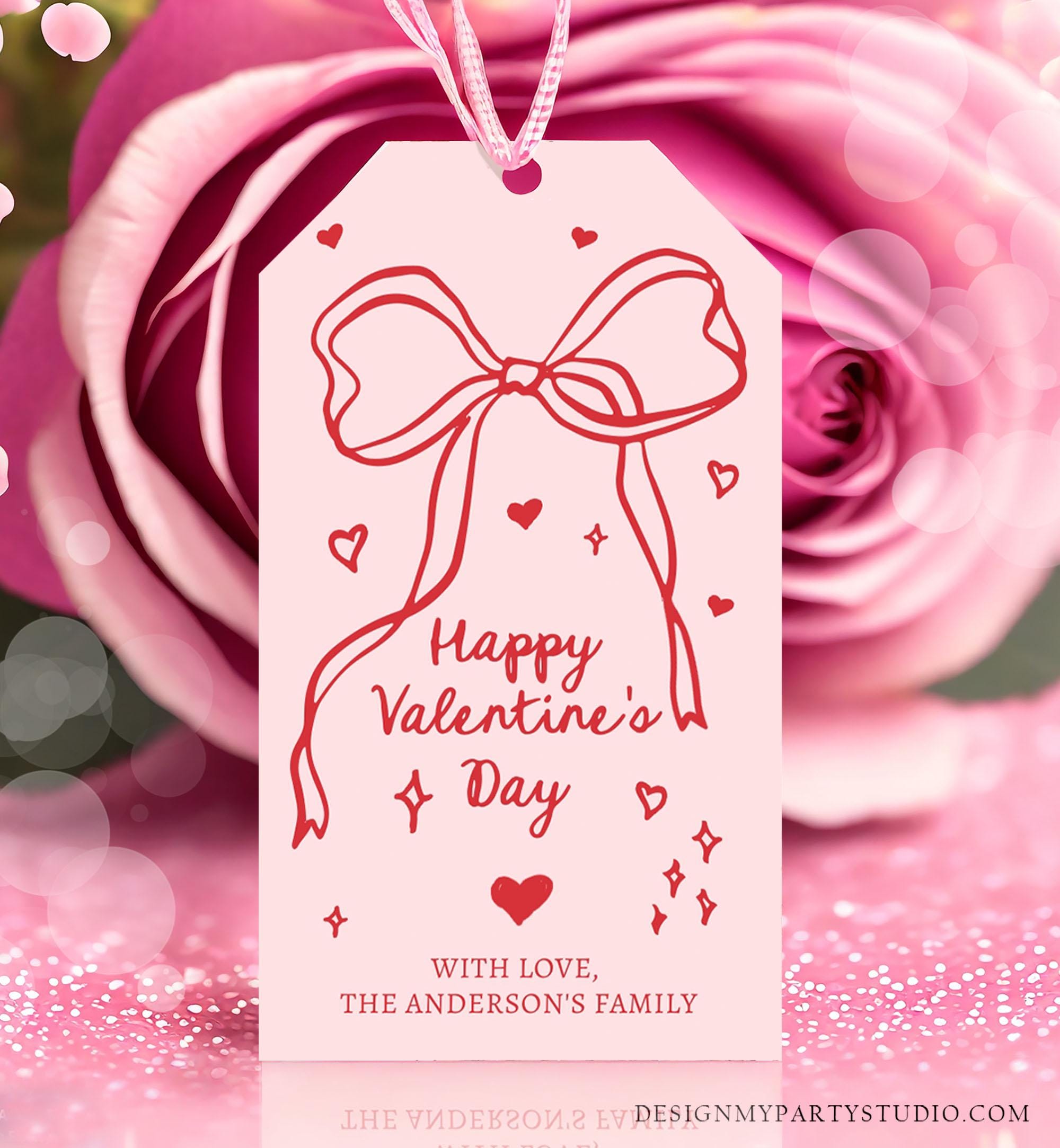 Editable Valentine's Day Tag Pink Red Bow Valentine Gift Tag Doodle ...