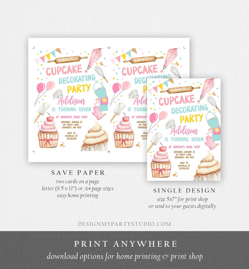 Editable Cupcake Decorating Party Invitation Kids Cooking - Etsy