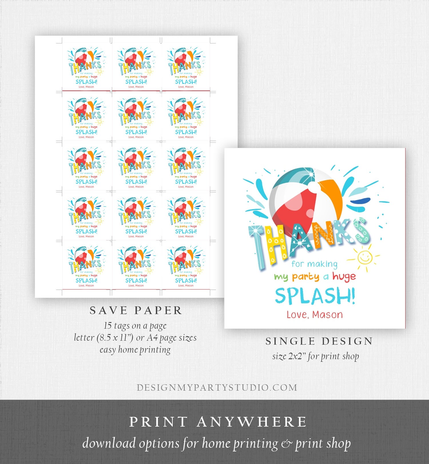 Editable Pool Party Thank You Tags Splish Splash Birthday Bash - Etsy ...