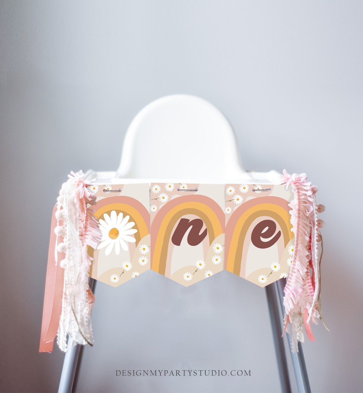 Retro Daisy High Chair Banner Groovy One Birthday Party 1st First ...