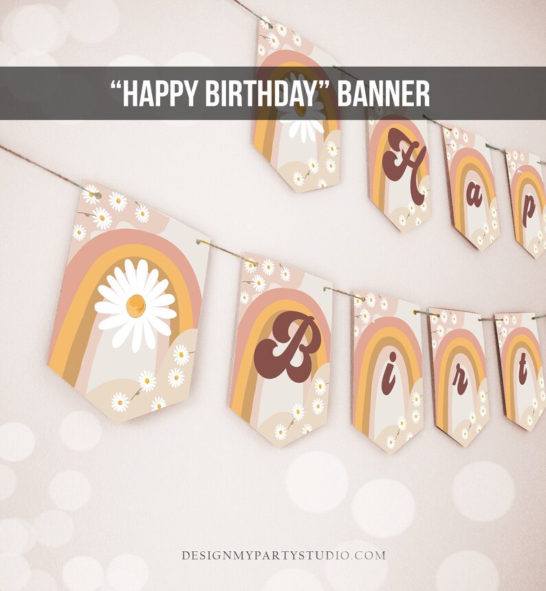 Happy Birthday Banner Daisy Birthday Banner Girl Groovy Etsy