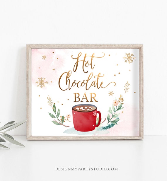 Hot Chocolate Bar Sign Hot Cocoa Bar Printable Table Sign Christmas Birthday Winter Onederland Party Decor Pink Gold Digital PRINTABLE 0353 Il_570xn