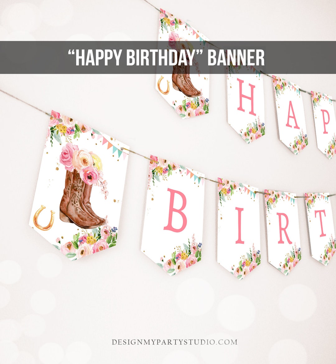 Happy Birthday Banner Cowgirl Birthday Banner Cowboy Boots - Etsy