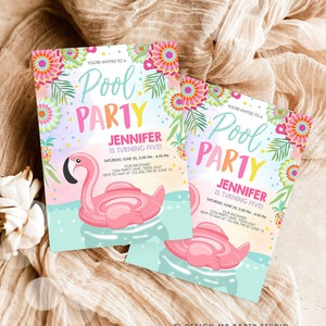 Editable Pool Party Invitation Flamingo Pool Party Birthday Invite Splish Splash Swimming Summer Download Printable Template Corjl 0240 image 3