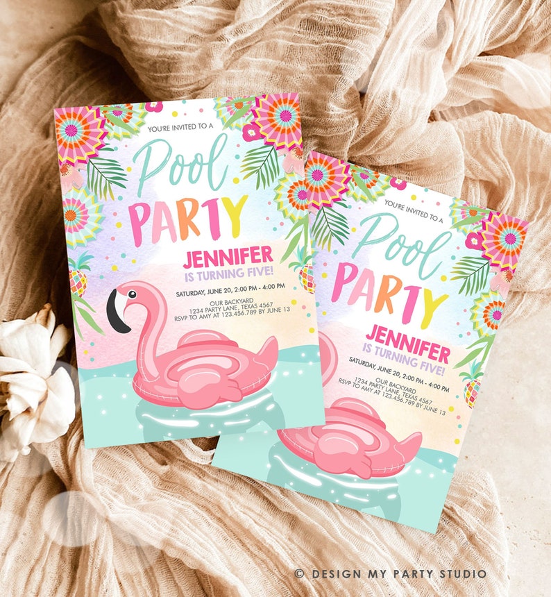 Editable Pool Party Invitation Flamingo Pool Party Birthday Invite Splish Splash Swimming Summer Download Printable Template Corjl 0240 image 3