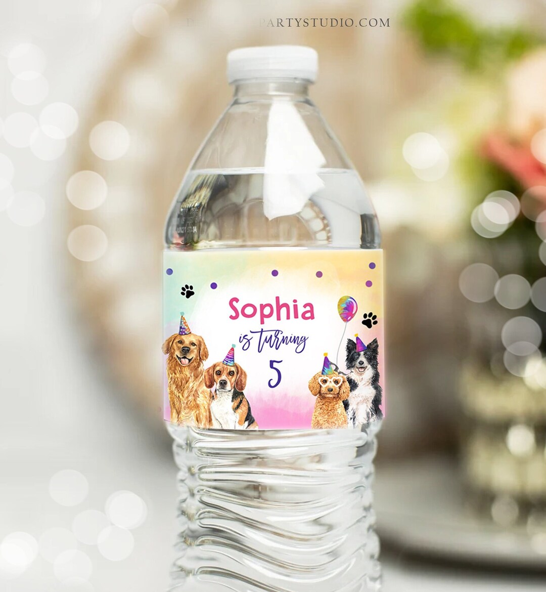 Editable Dog Water Bottle Labels Dog Birthday Puppy Party Doggy Pet Vet ...