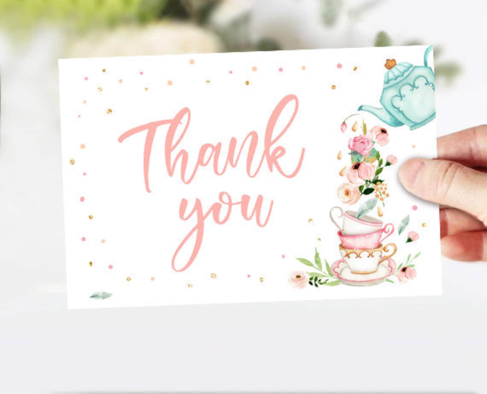 Tea Party Thank you Card Floral Tea Baby Shower Thank You Note Etsy