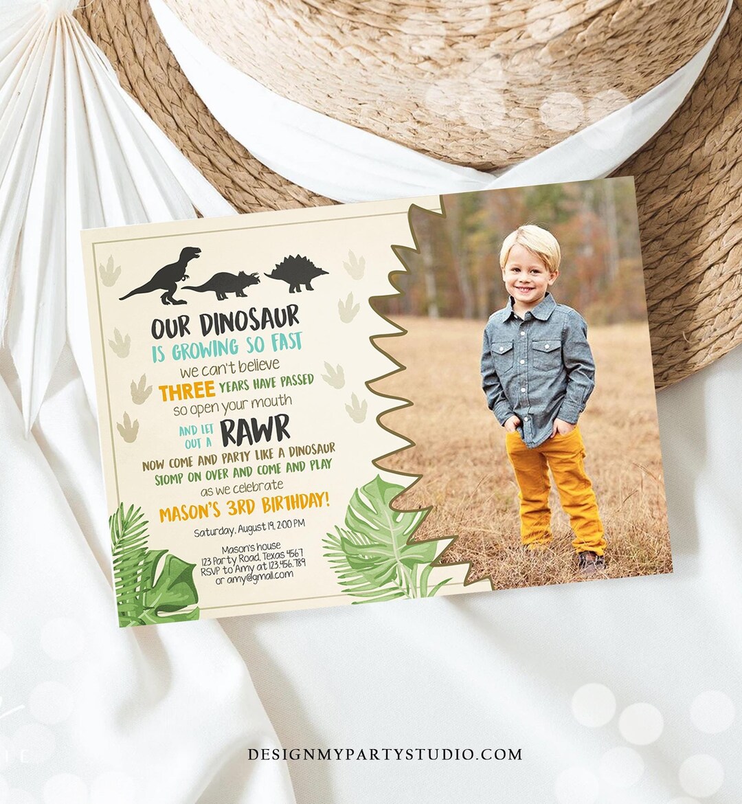 Editable Dinosaur Birthday Invitation Dino Dig Party Prehistoric Boy ...