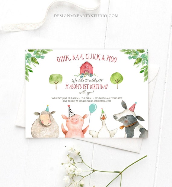 Editable Farm Birthday Invitation Boy Farm Animals Boy Barnyard Birthday Party Download Printable Invitation Template Digital Corjl 0155 Il_570xn