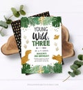 Editable Young Wild and Three Dinosaur Birthday Invitation Dino Party TRex Boy 3rd Third Birthday Evite Digital Template Printable 0146