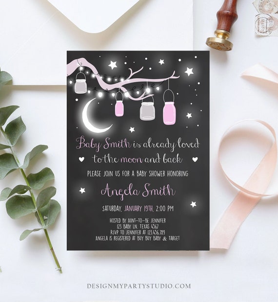 i love you to the moon and back baby shower invitations