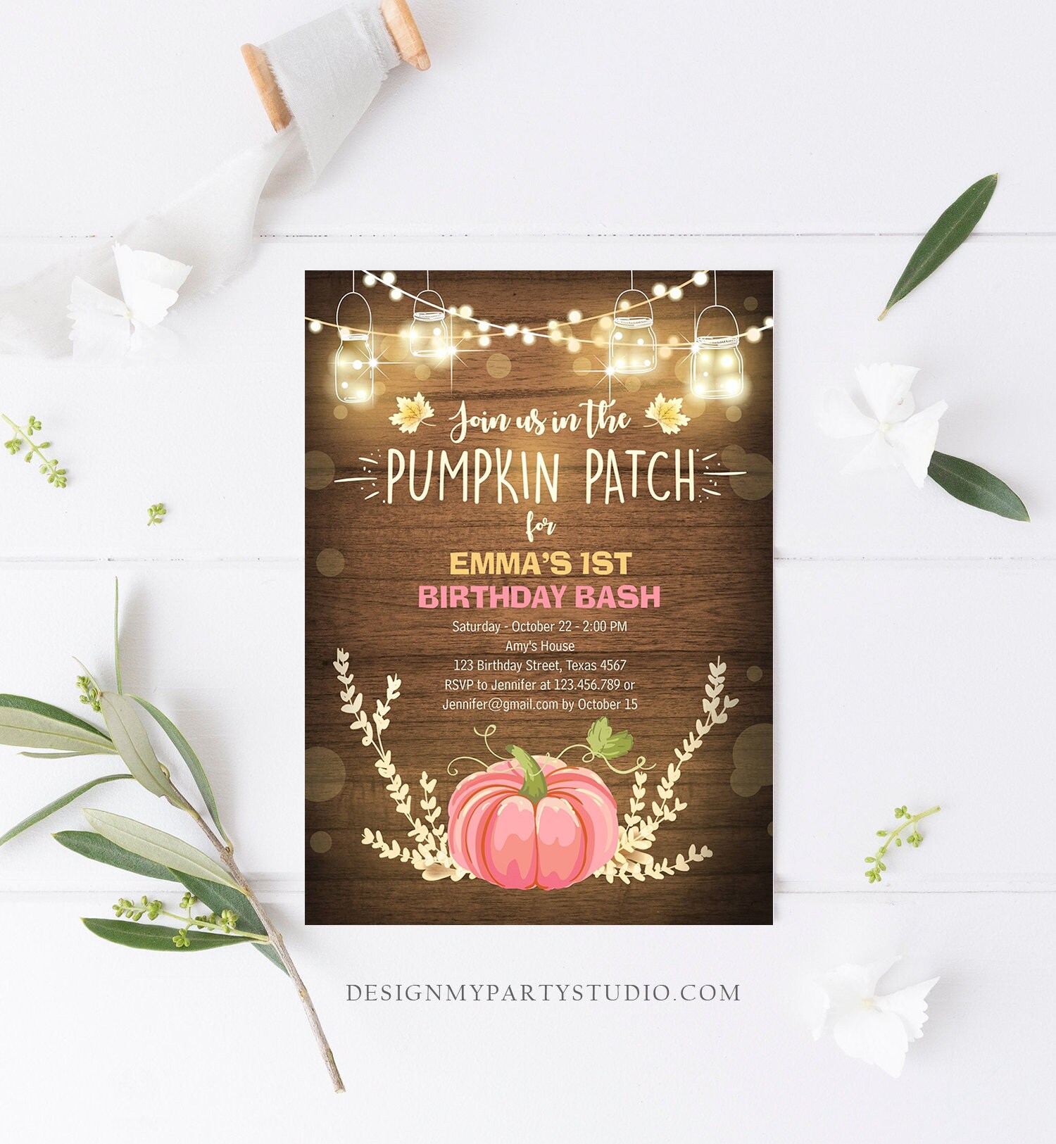Editable Little Pumpkin Birthday Invitation Pink Pumpkin Patch - Etsy