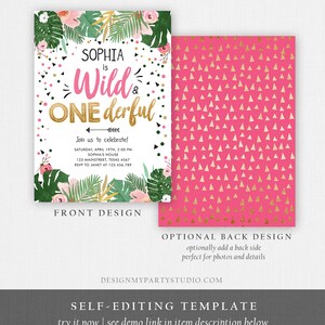 Editable Wild and Onederful Birthday Invitation Girl Wild One Safari Tropical Pink Gold Jungle First Birthday Corjl Template Printable 0332 image 7