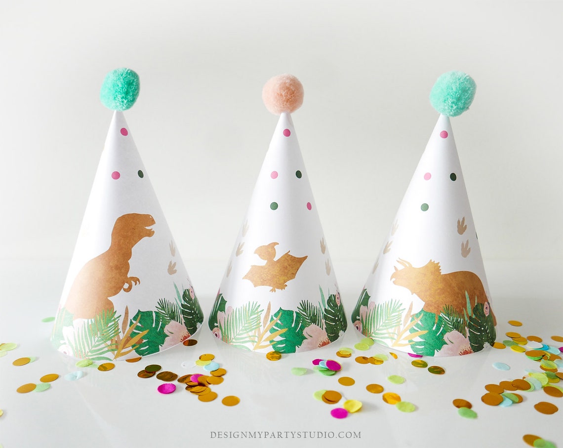 Printable Party Hats Party Girl Dinosaur Birthday Party - Etsy