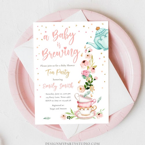 Tea Party Baby Shower Invitation Template 100 Editable Text Etsy