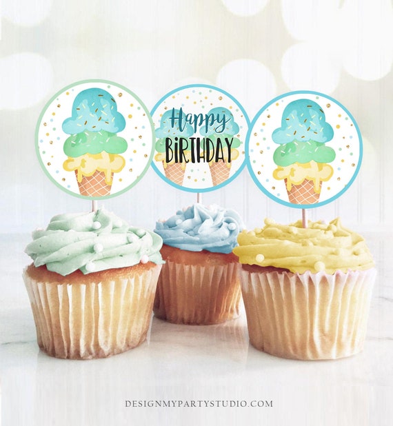 Ice Cream Cupcake Toppers Favor Tags Ice Cream Birthday Party
