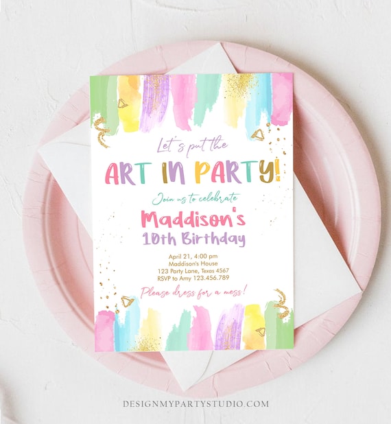 Editable Art Party Invitation Art Birthday Invite Painting Party Craft Party Rainbow Pastel Digital Download Evite Template Printable 0450