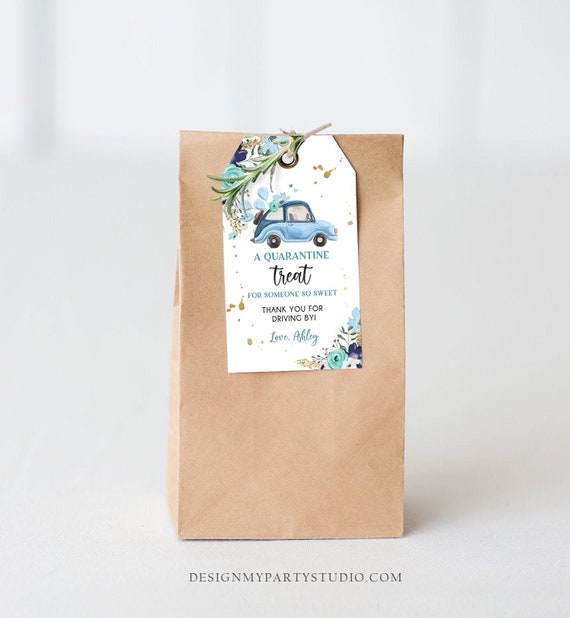Editable Drive By Favor Tag Drive Through Baby Shower Bridal Shower Birthday Thank You Gift Tags Quarantine Blue Floral Boy Corjl 0335 Il_570xn