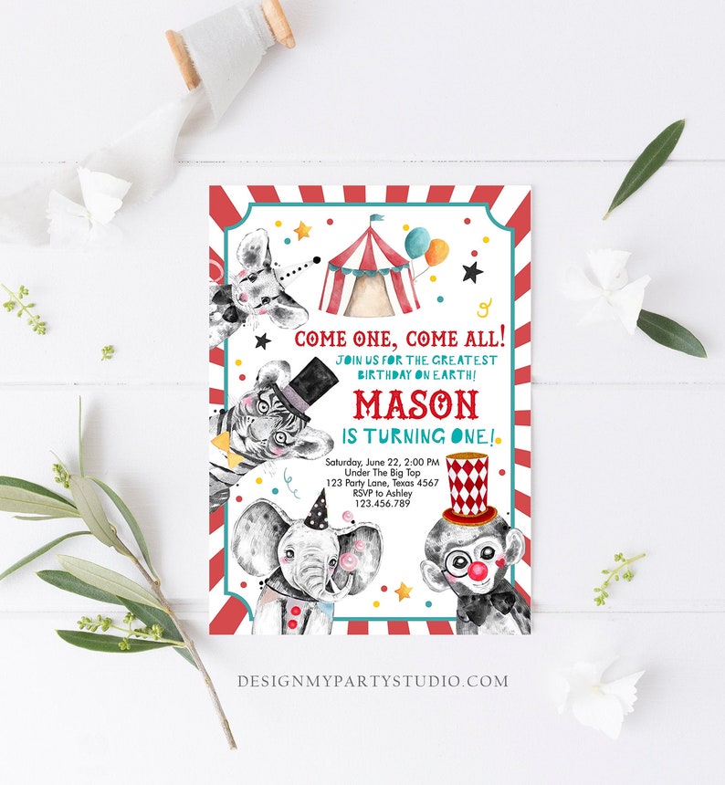 Editable Circus Birthday Invitation Party Animals Circus Invitation Carnival Invite Instant Download Printable Template Digital Corjl 0355 image 3