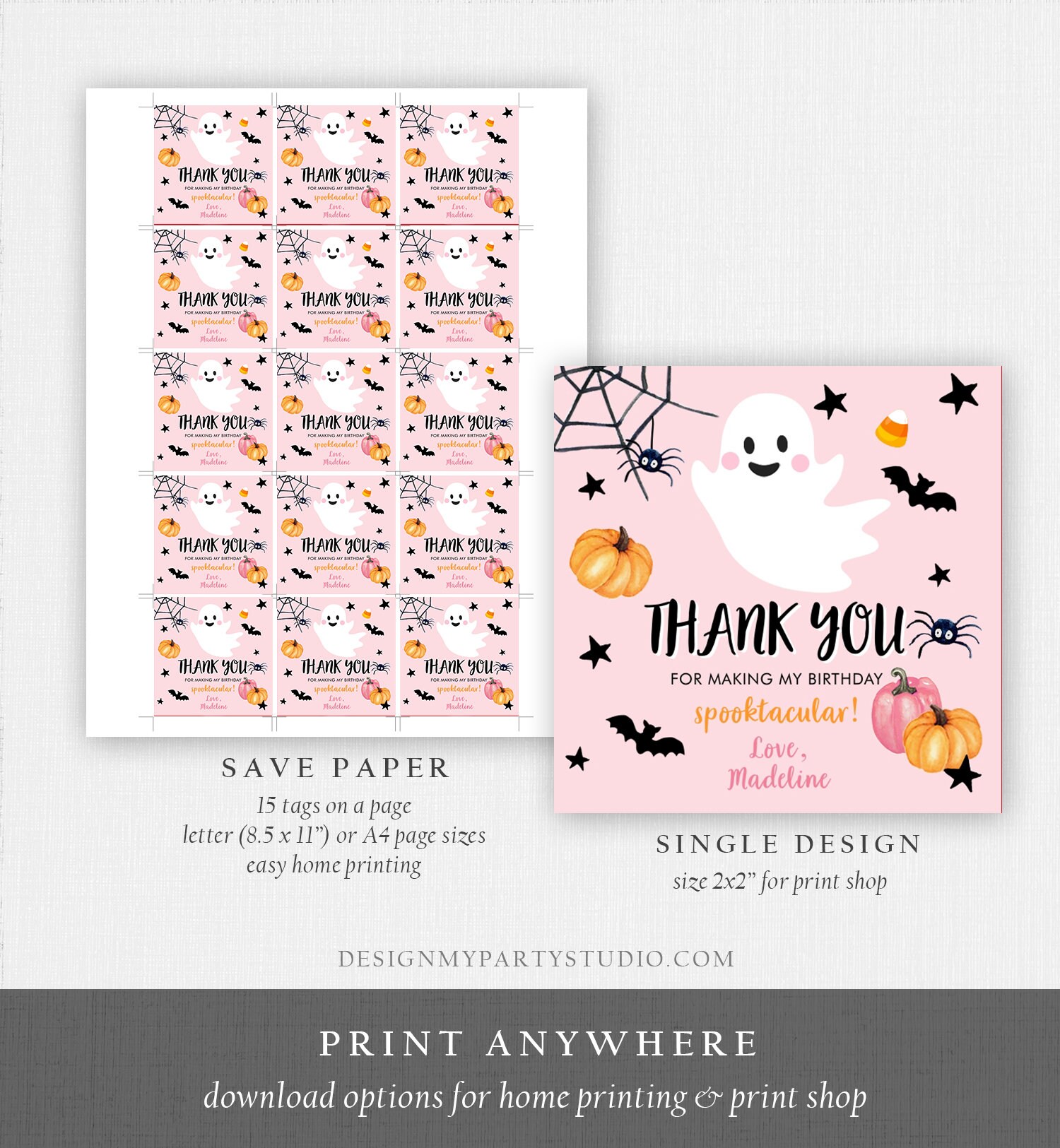 Editable Halloween Birthday Thank You Favor Tags Costume Party - Etsy UK