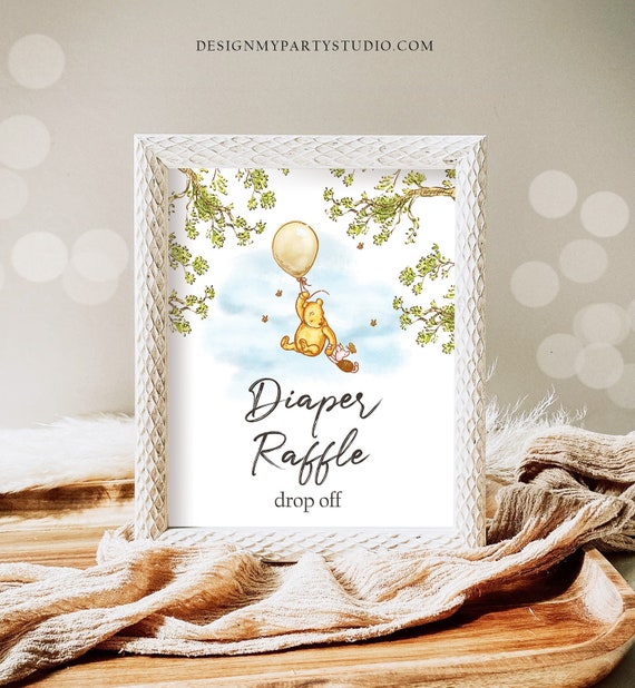 Diaper Raffle Drop Off Sign Classic Winnie The Pooh Baby Shower Table Sign Diaper Raffle Game Sign Pooh Decorations Download PRINTABLE 0425 Il_570xn