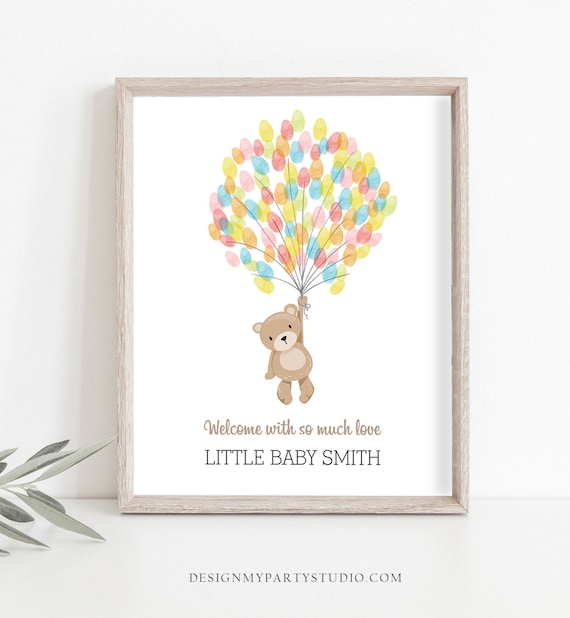Teddy Bear Baby shower Fingerprint Guestbook Thumbprint Guest Book