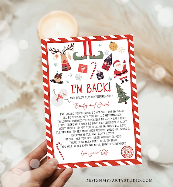 Editable Elf Arrival Letter Return Letter Christmas Elf I'm Back Elf Welcome Christmas Elf Letter From Your Elf Template Printable 0496