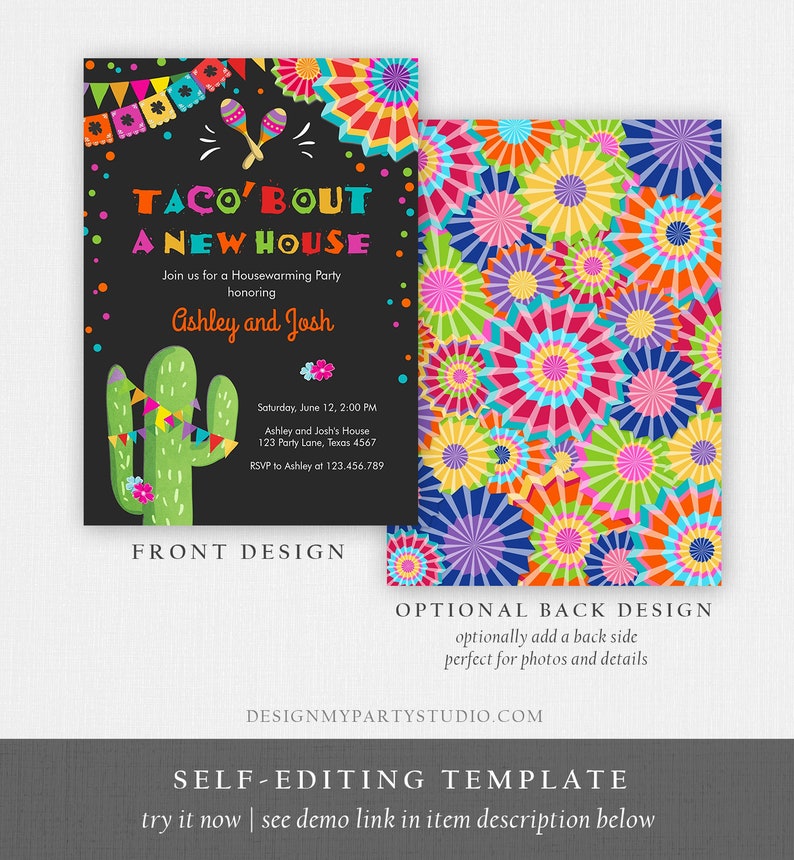 Editable Taco Bout A New House Housewarming Party Invitation Fiesta New Home Cactus Mexican Digital Download Corjl Template Printable 0045 image 5