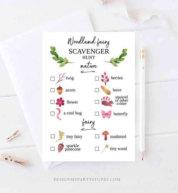 Editable Scavenger Hunt Checklist Game Party Woodland Fairy Birthday Whimsical Enchanted Forest Instant Download Corjl Template 0173 Il_570xn