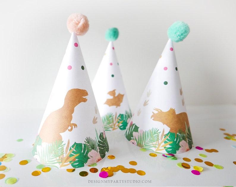Printable Party Hats Party Girl Dinosaur Birthday Party - Etsy