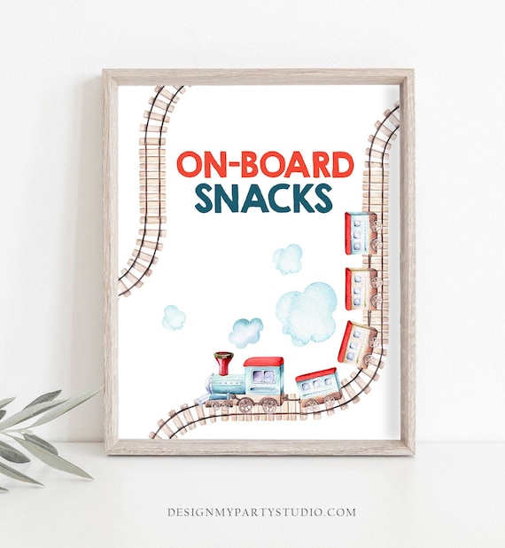 On-Board Snacks Sign Train Birthday Party Sign Vintage Train Theme Boy Red Blue Drink Table Sign Train Food Table Sign Decor PRINTABLE 0149 Il_570xn