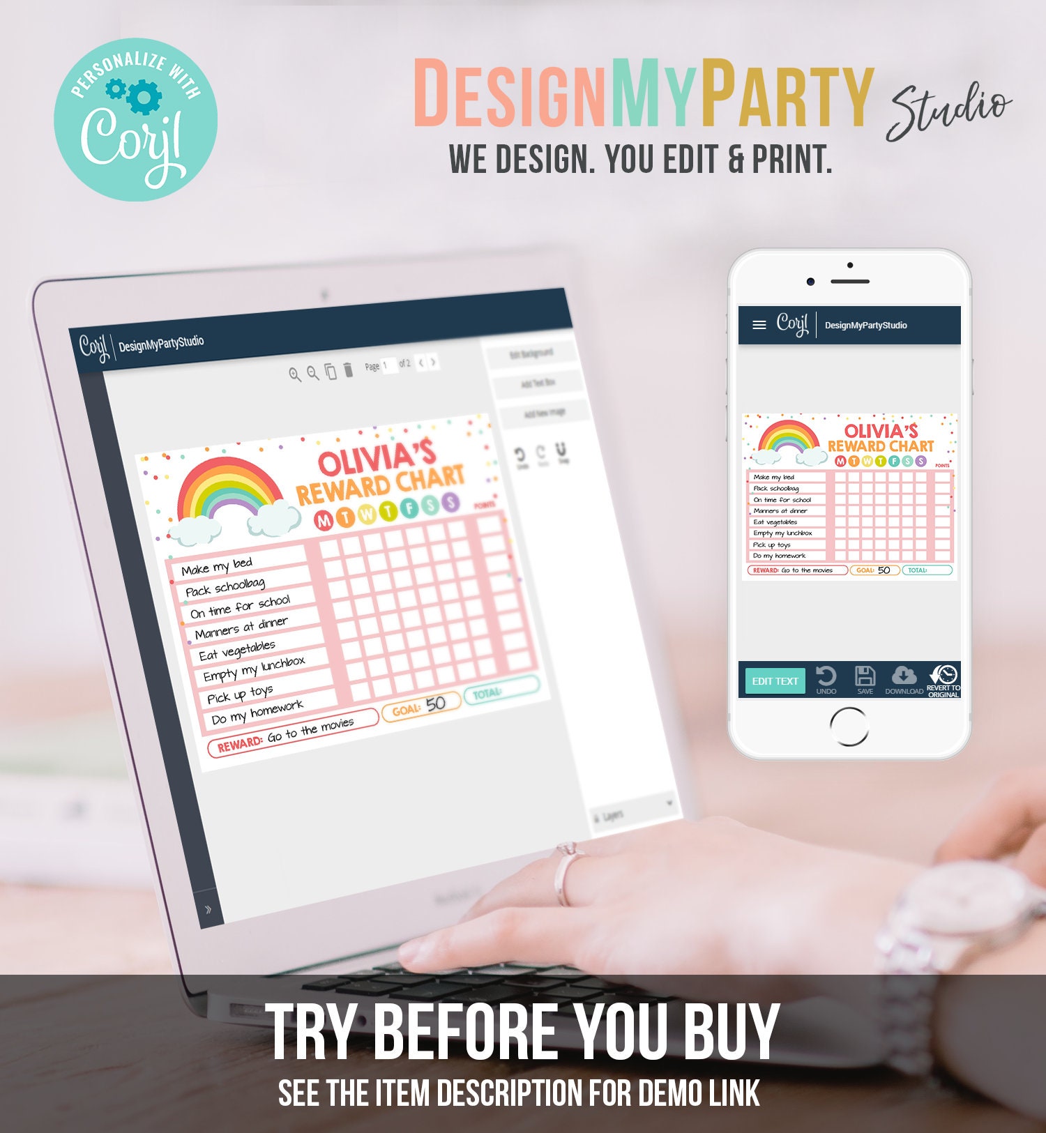 Editable Rainbow Cloud Reward Chart for Girls Chore Chart Kids Routine ...
