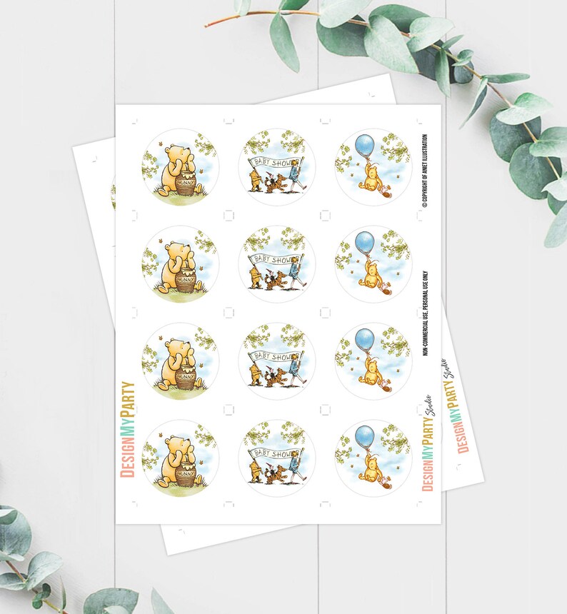 Classic Winnie the Pooh Baby Shower Cupcake Toppers Pooh Favor Etsy