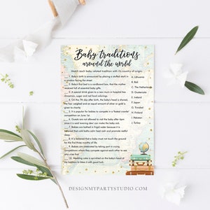 Editable Baby Traditions Around the World Baby Shower Game Card Travel Adventure Journey Activity Printable Download Template Corjl 0263 image 2