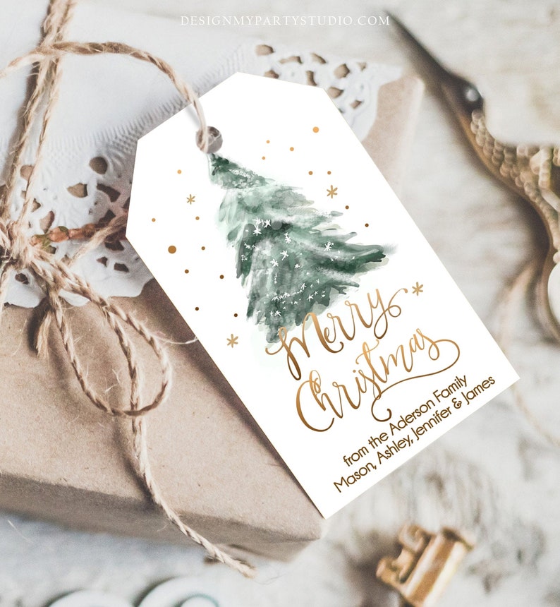 Editable Christmas Favor Tags Holiday Gift Tags Merry Christmas Holiday Tags Holiday Labels Tree Gold Download Printable Corjl 0363 0443 image 3