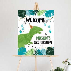 Editable Dinosaur Welcome Sign Boy Green Blue Dino Dig Party - Etsy