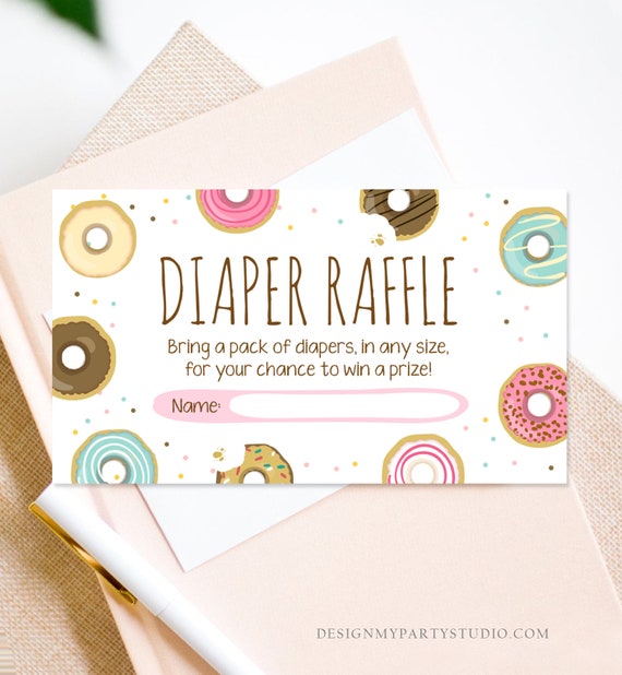 Editable Donut Diaper Raffle Ticket Baby Shower Pink Girl Sweet Doughnut Diaper Game Sprinkled With Love Corjl Template Printable 0050 Il_570xn