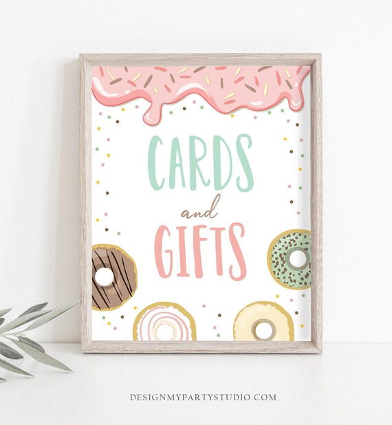 Cards and Gifts Donut Birthday Sign Gift Table Decor Sweet Birthday Pink Girl Birthday Decorations Donut Party Cards Table PRINTABLE 0320 Il_570xn