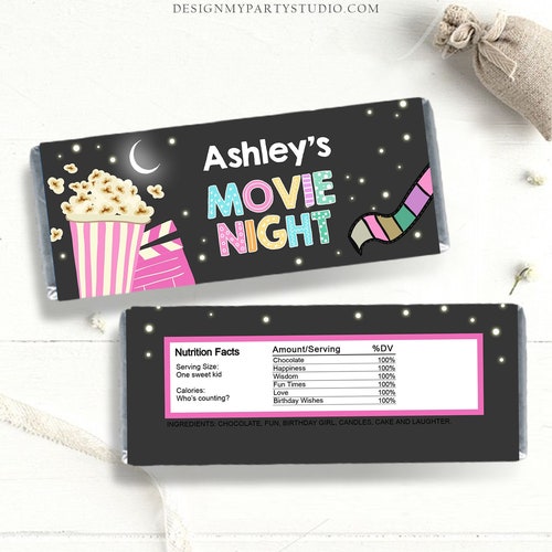 Editable Movie Night Candy Bar Wrapper Movie Night Birthday Etsy