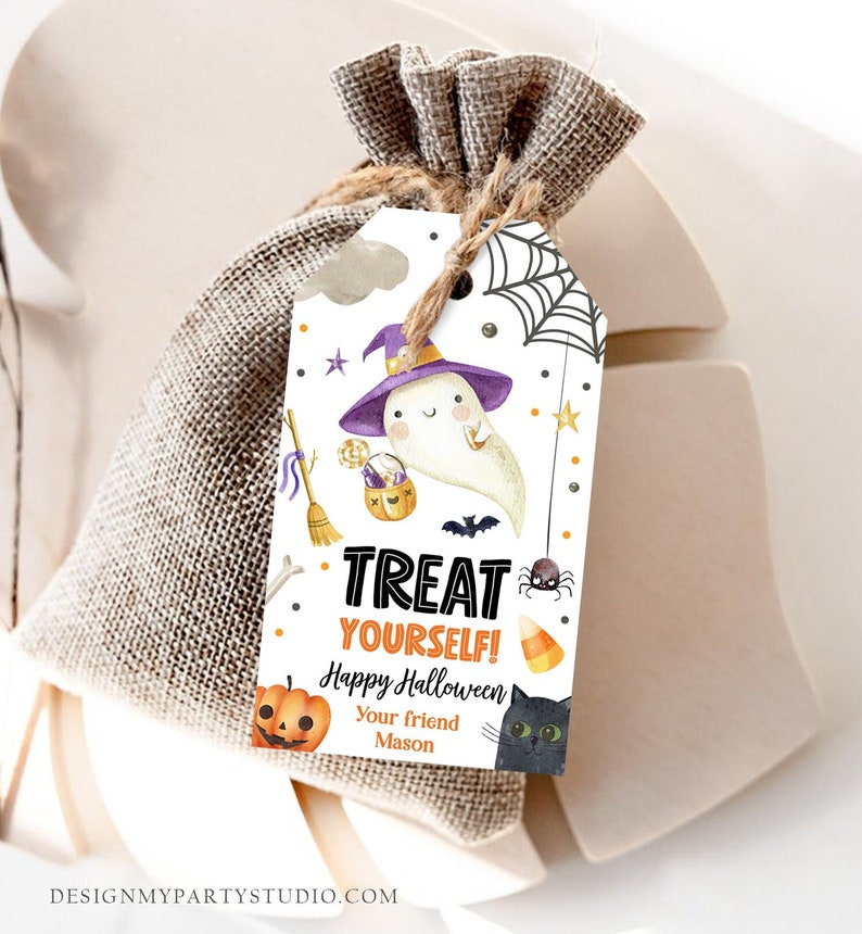 Editable Halloween Favor Tags Ghost Gift Tags Treat Yourself Trick or ...