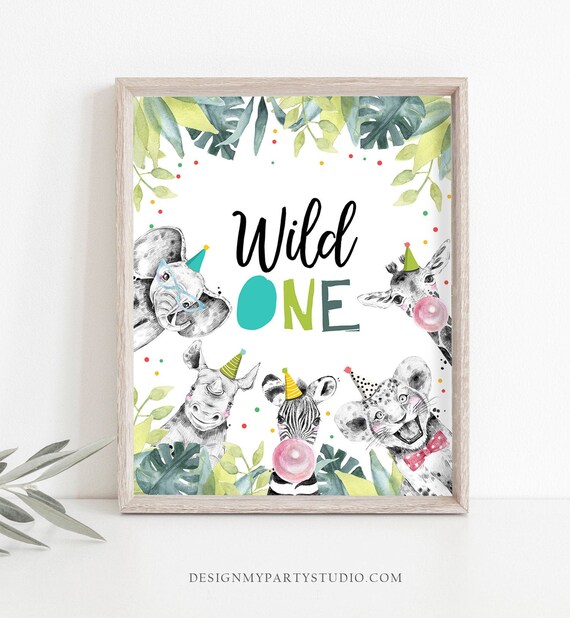 Wild One Birthday Sign Party One Wild Year First Birthday 1st Safari Animals Party Animals Zoo Boy Blue Green Decor Download Printable 0322 Il_570xn