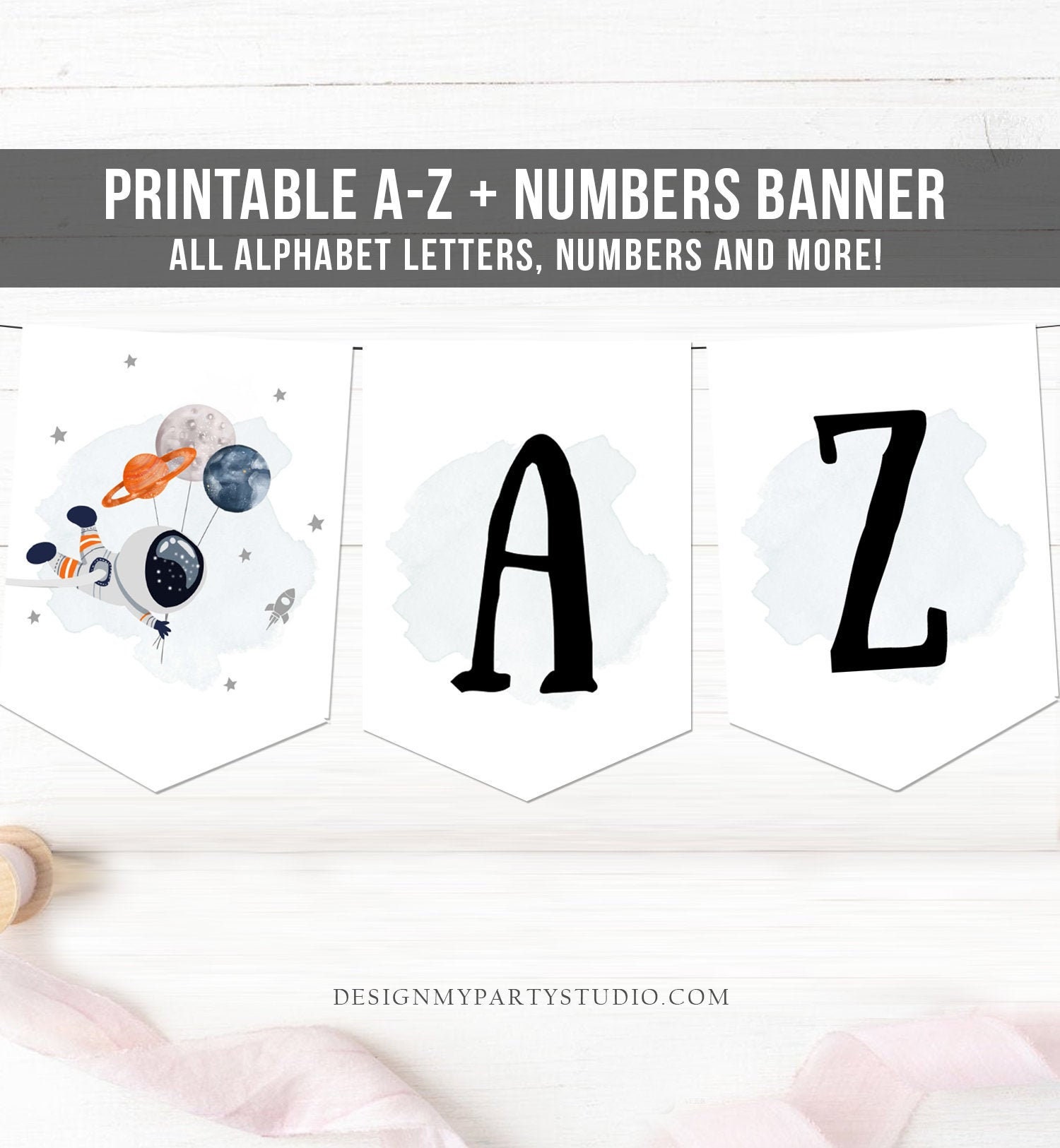 space alphabet banner letters a to z numbers space birthday etsy