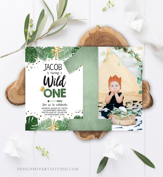 Wild One First Birthday invitations 15 w envelopes and rtn address printing watercolor safari